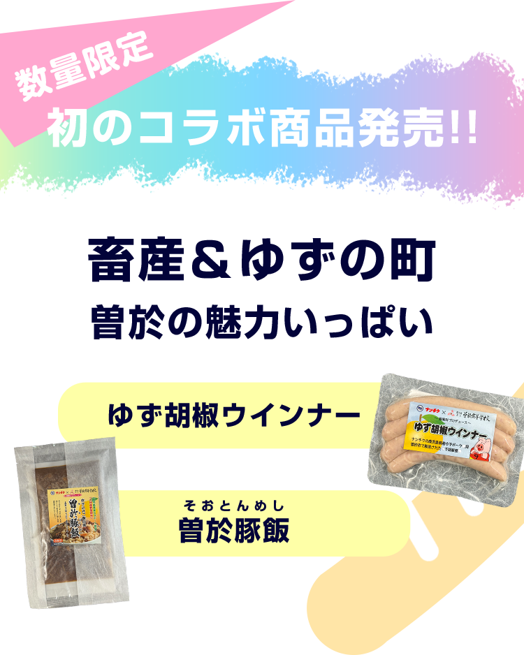 数量限定 初のコラボ商品発売!! 畜産&ゆずの町曽於の魅力いっぱい ゆず胡椒ウインナー 曽於豚飯(そおとんめし)